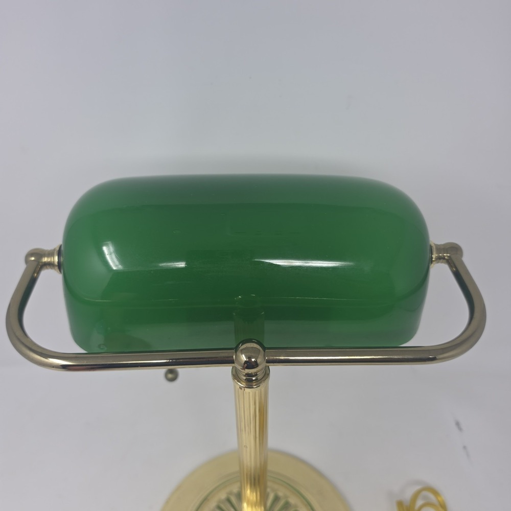 Vintage Brass Bankers (desk) Lamp W/Emerald Green Glass Shade - Picture 10 of 12